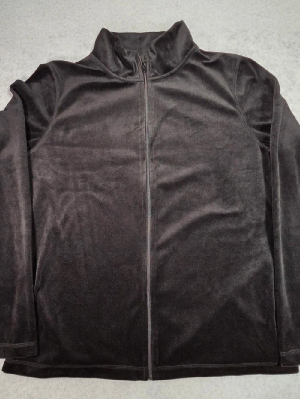 Faded Glory Women'sBlack Faux Velvet Full Zip Mock Neck Jacket - L 12-14